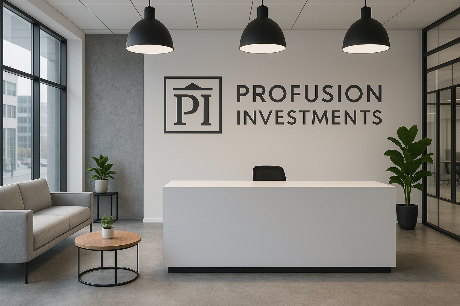 Modern office space with financial charts